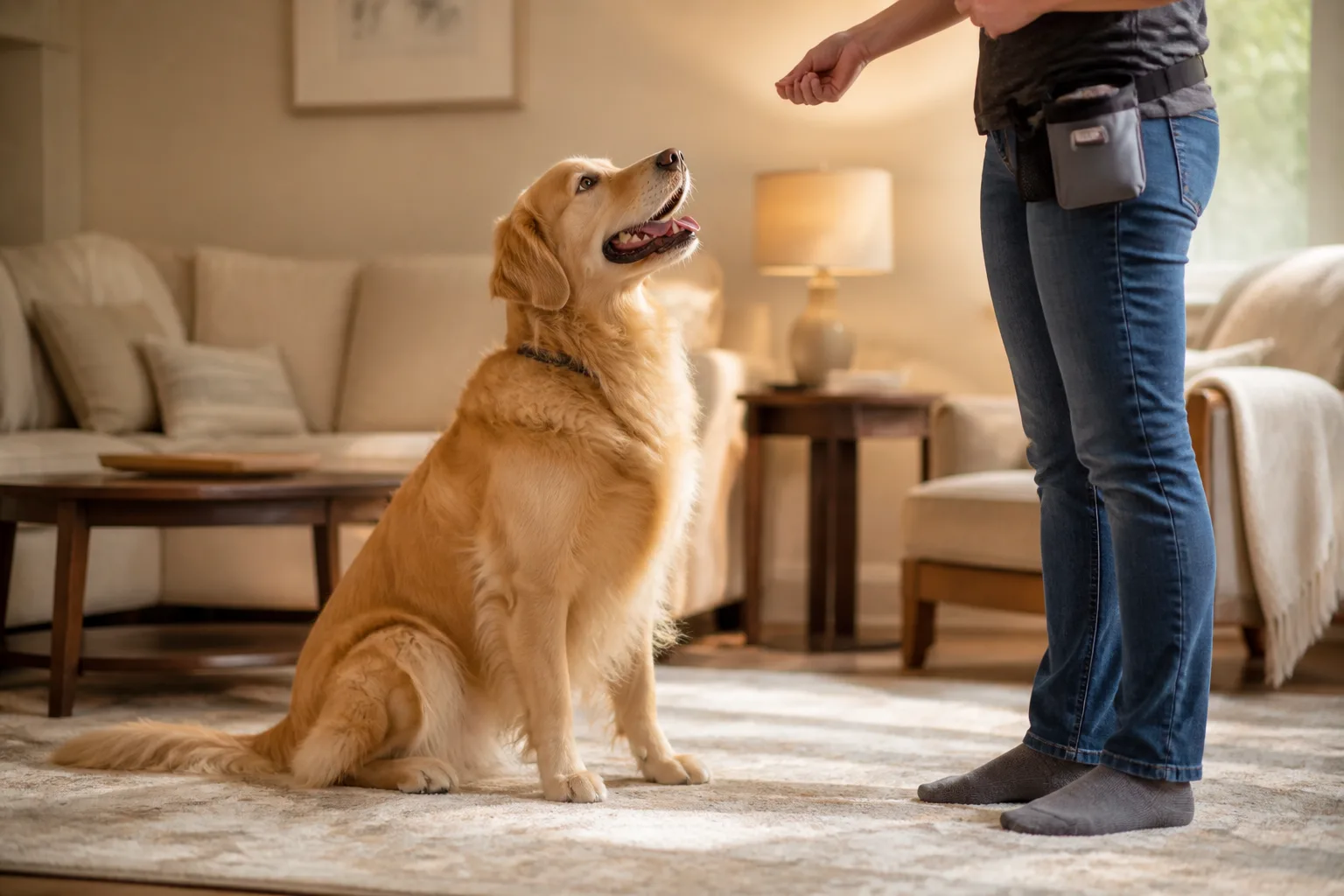 Derselbe Hund geht nach der Übung mit klarerer Verbindung