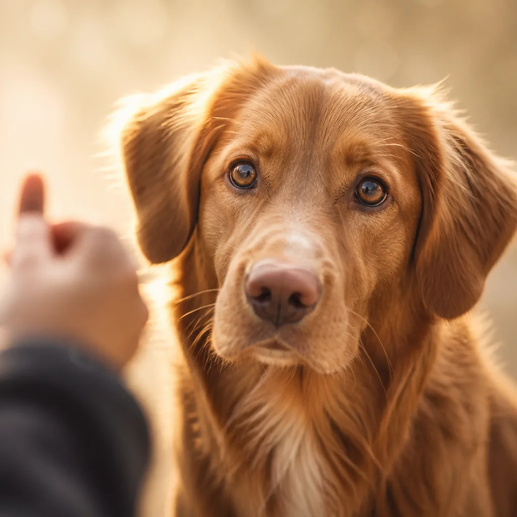 Focused dog offering calm eye contact during a DogPath practice session