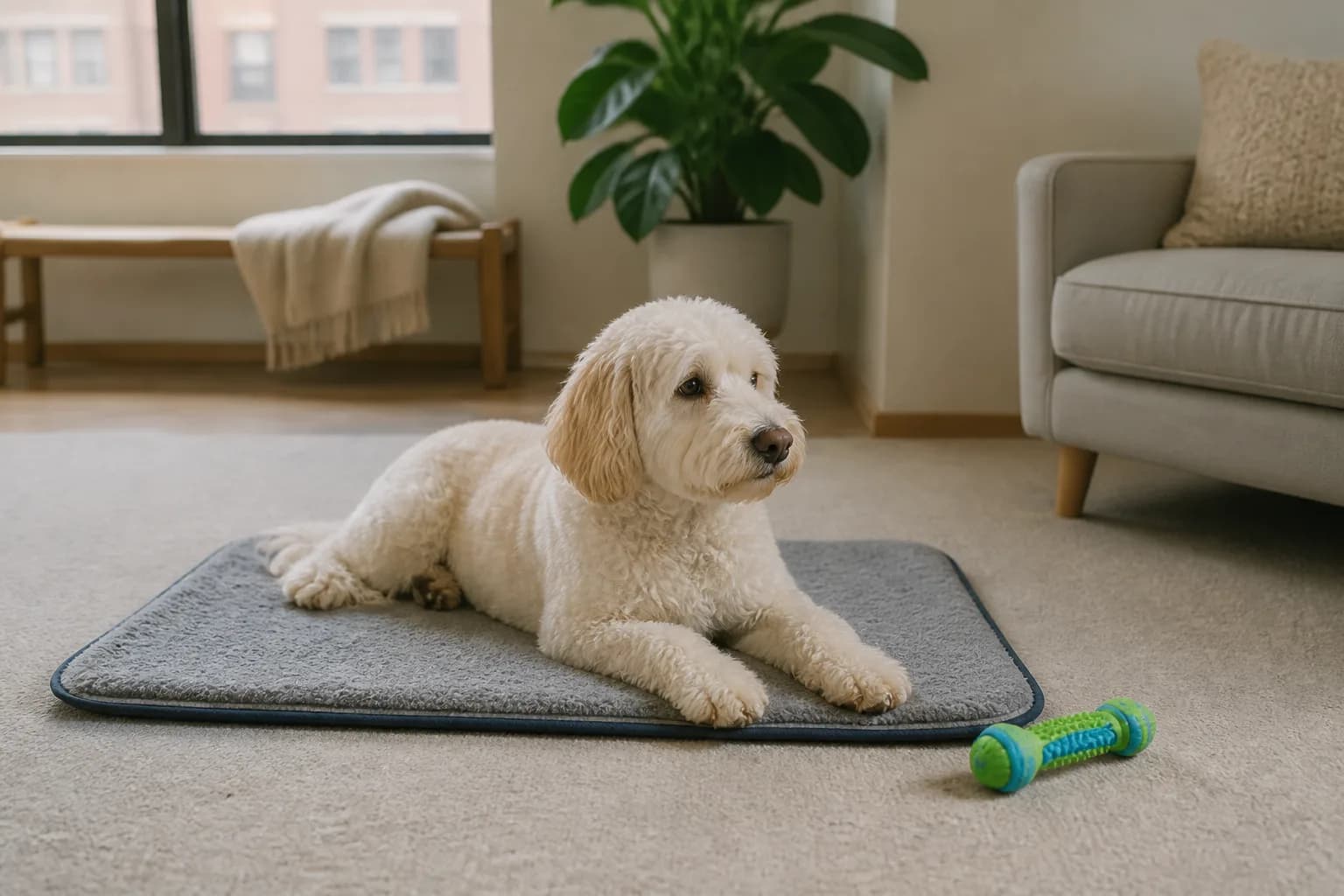 Pratica di routine calma a casa che sostiene le abilità di sdraiarsi e riposare di un cane